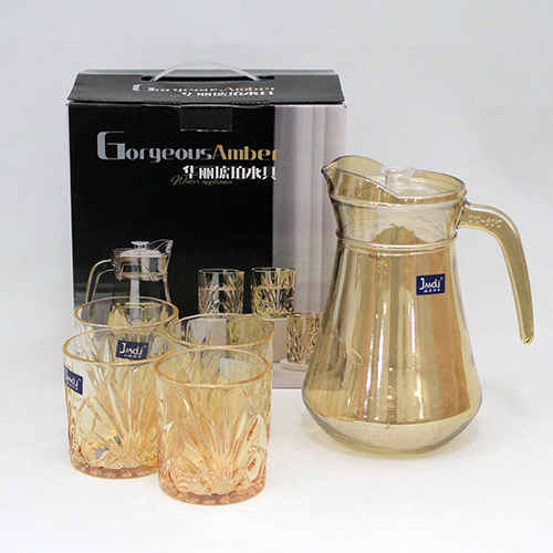 [ZK8F090052] Juego de Jarra con vasos ámbar